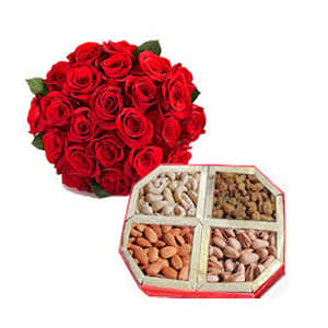 20 Red Roses with 1/2Kg Dry Fruits